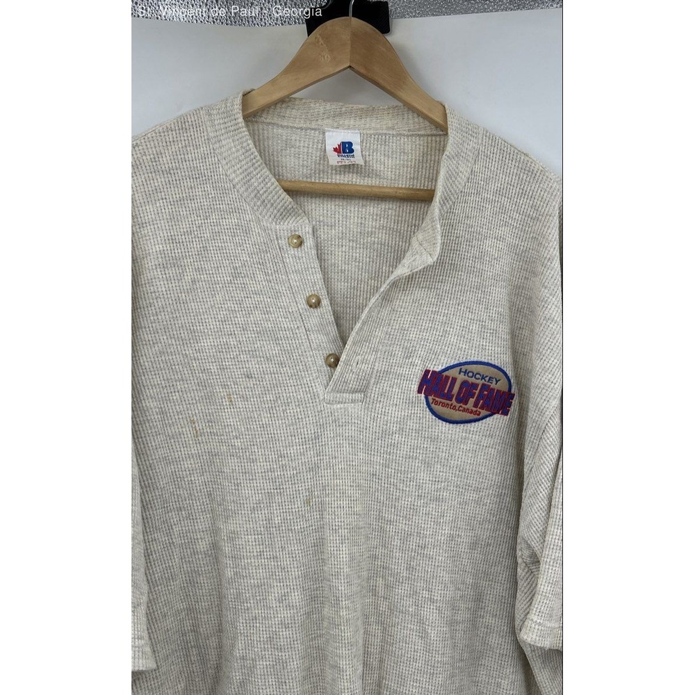 Bulletin Athletic VTG‎ Hockey Hall Of Fame Henley Shirt Men's XL Made In Canada